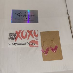 Pink glittery valentines heart triangle earrings